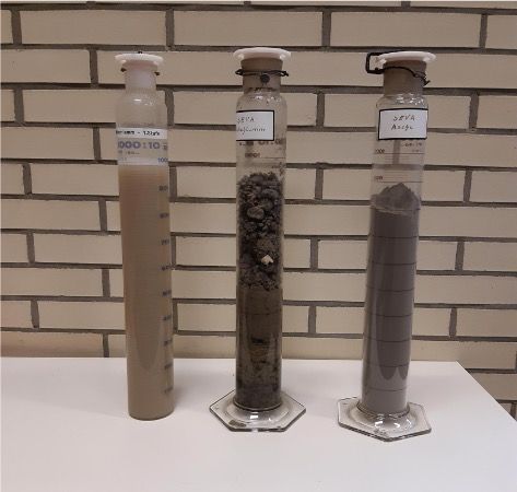 Rohschlamm, entwässerter Schlamm, Asche